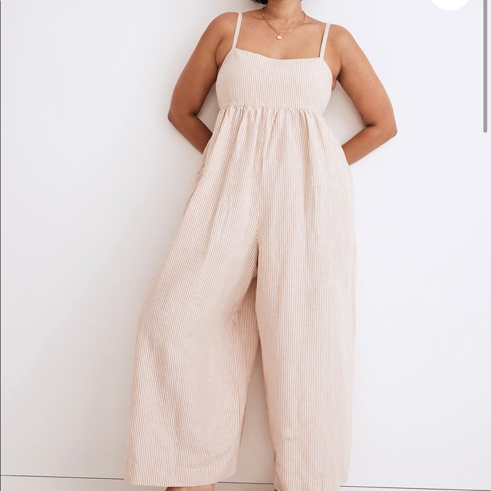 NWT Madewell Linen-Blend Tie-Back Wide-Leg Jumpsuit in Stripe, sz 8